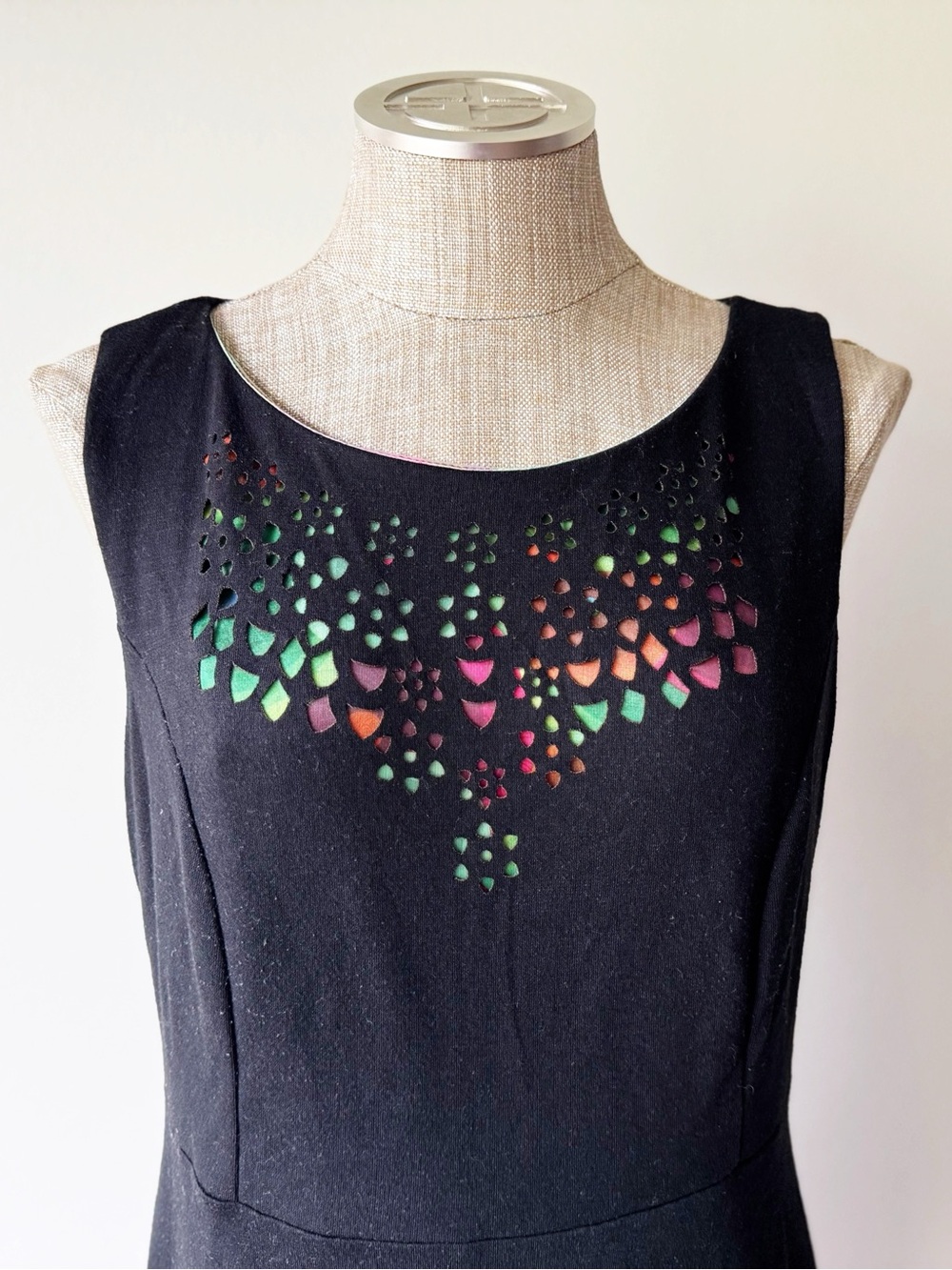 Desigual Black Dress with Cutouts and Multicolor Under Layer, size XL